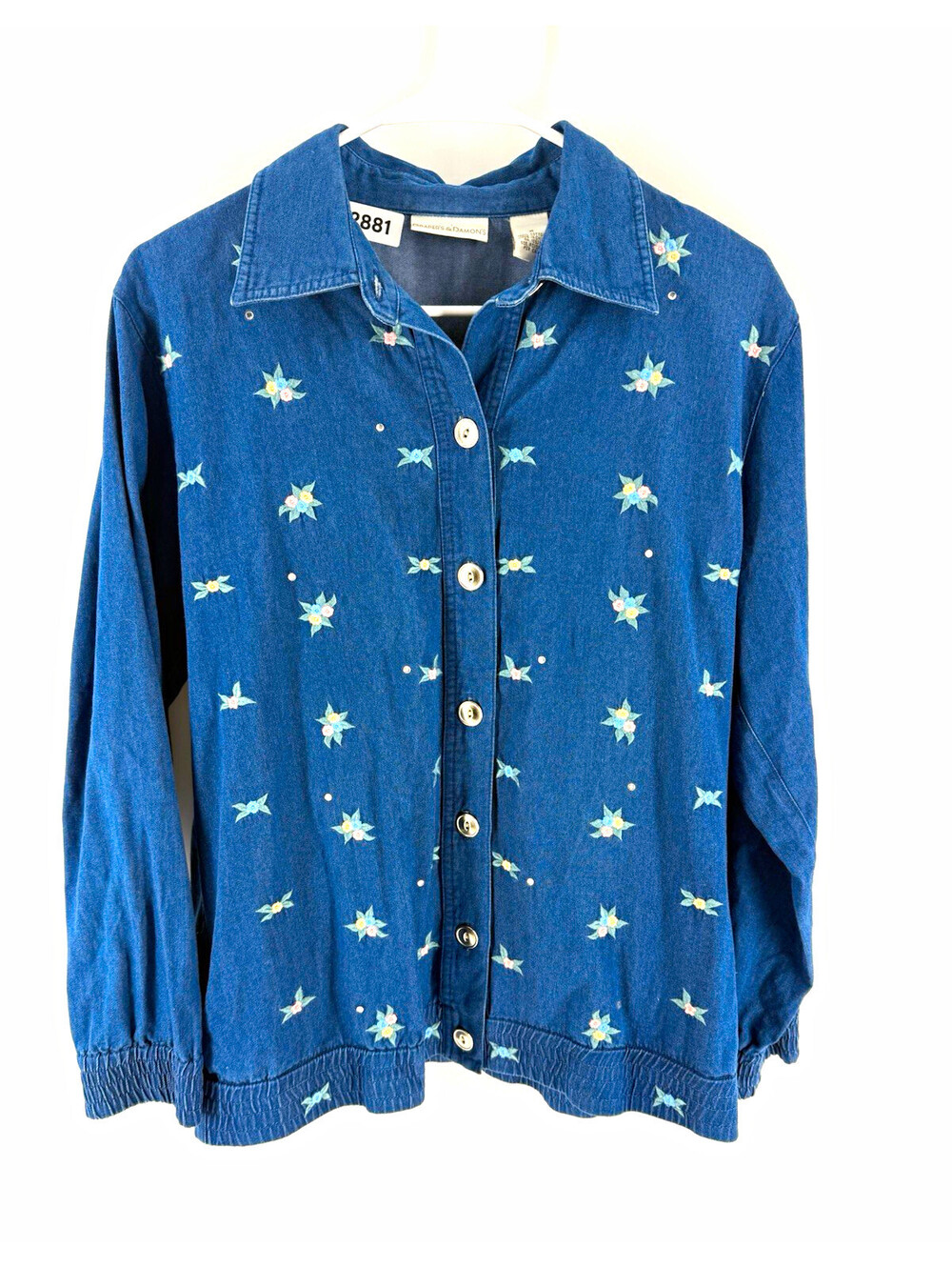 Draper's & Damon's Women's S Blue Denim Floral Button-Front Collared Shirt